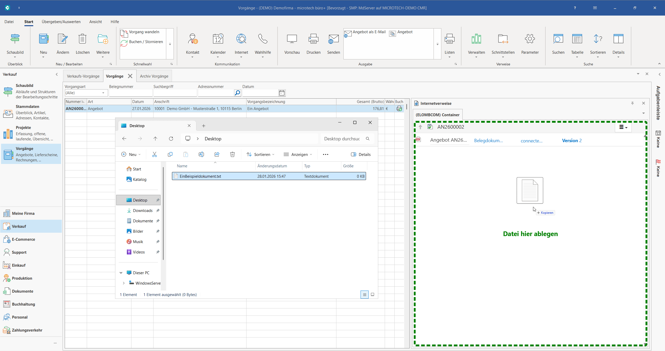 Datenablage per Drag&Drop direkt in microtech nach ELO möglich (nahtlose Integration und Datenablage)
