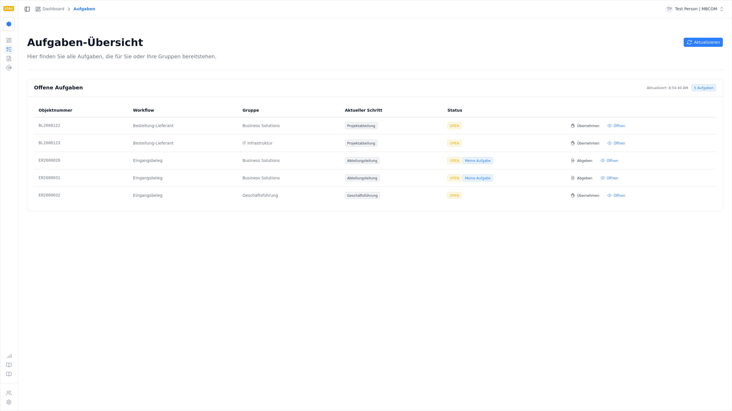 Übersicht aller anstehenden Workflow-Aufgaben